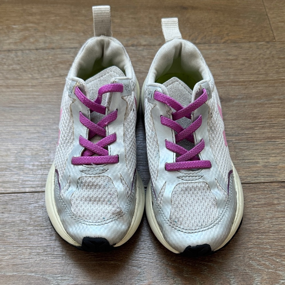 Veja Kids White and Pink Sneakers with silver accents